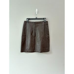 Y2K Vintage 90s Caché Genuine Brown Leather Pencil Mini Skirt High Waist Sz 10